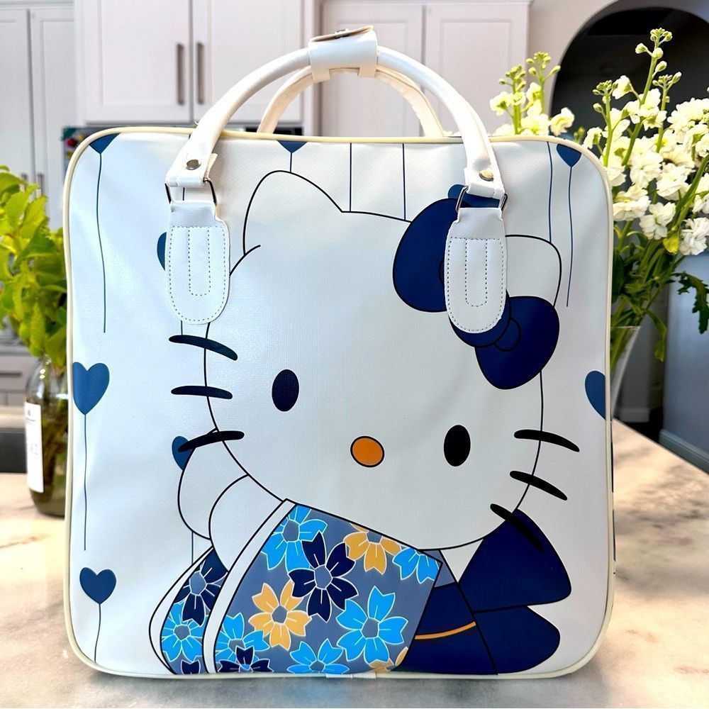 Hello Kitty Lightweight Large Happy Travel Bag Tote Asian Motif Bag Faux Leather